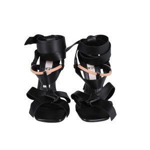 No. 21 Black Leather Strappy Heels 38